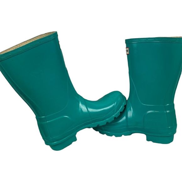 Hunter Womens Rain Boots Blue Round Toe Buckle Platform Heel Pull On 5 M - Picture 9 of 12